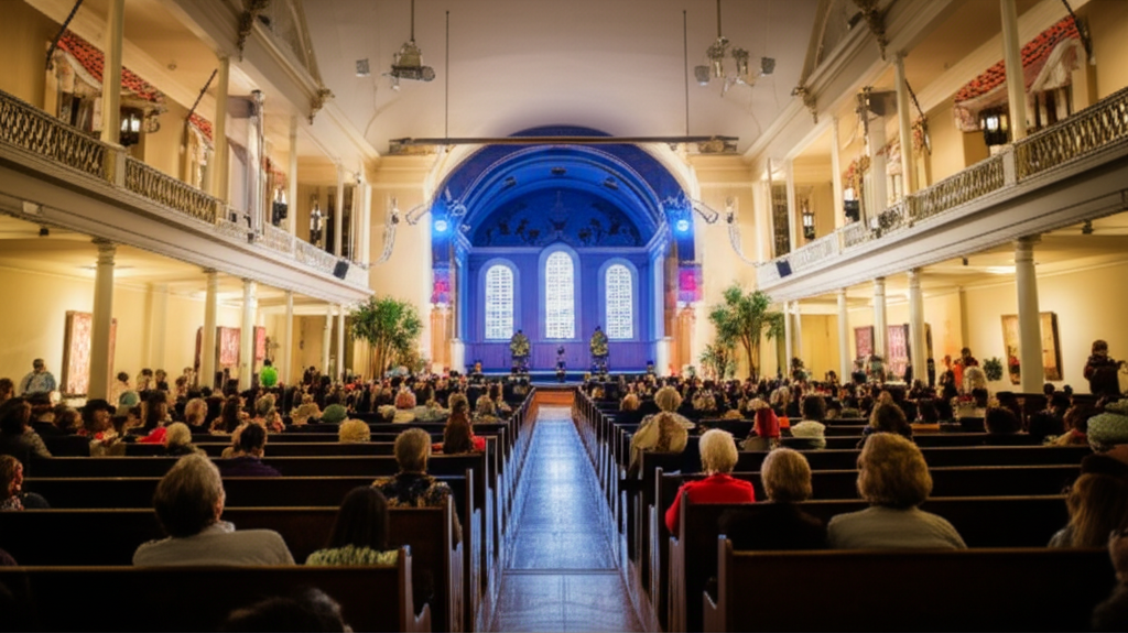 Historic Charleston church at Christmas